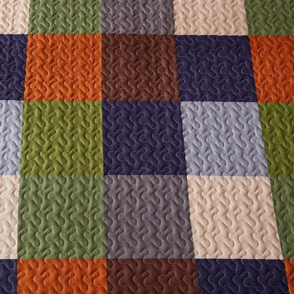 Patchwork Lightweight Reversible 3 Piece Twin Quilt Set | Checkered Pattern - Picture 2 of 8